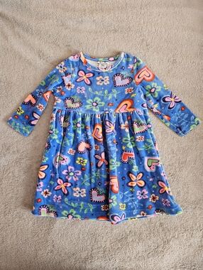 Hartstrings Blue Floral & Heart Fleece Dress 24M